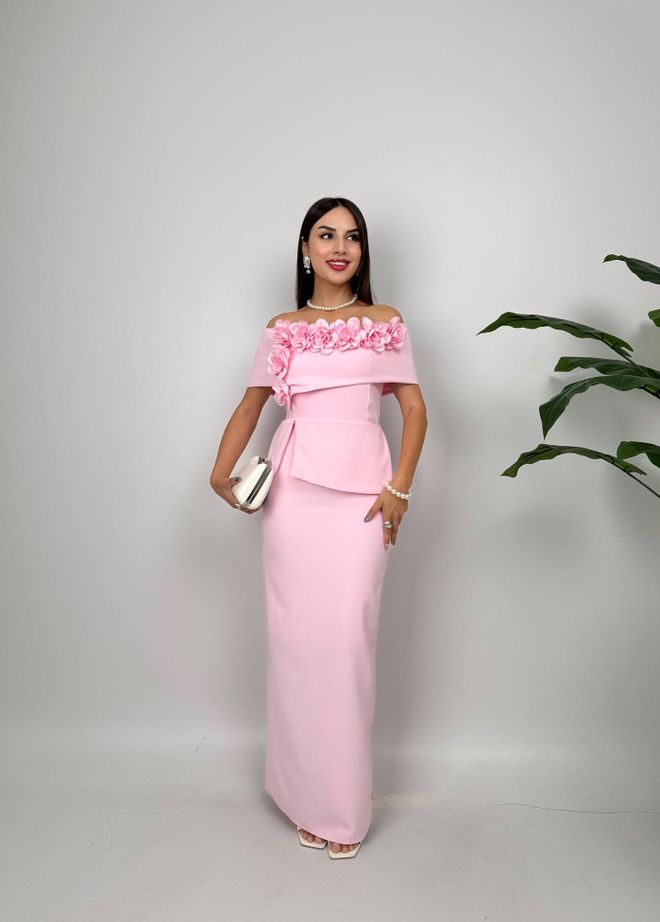 Miss Janell Elegancka Różowa Płaszczowa Sukienka Z Odkrytymi Ramionami Hurtowa sprzedaż odzieży Formalny