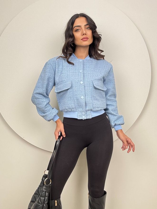 Miss Janell Μπλε Μπουφάν Bomber Με Στενός Γιακάς Χονδρικό εμπόριο ενδυμάτων Casual