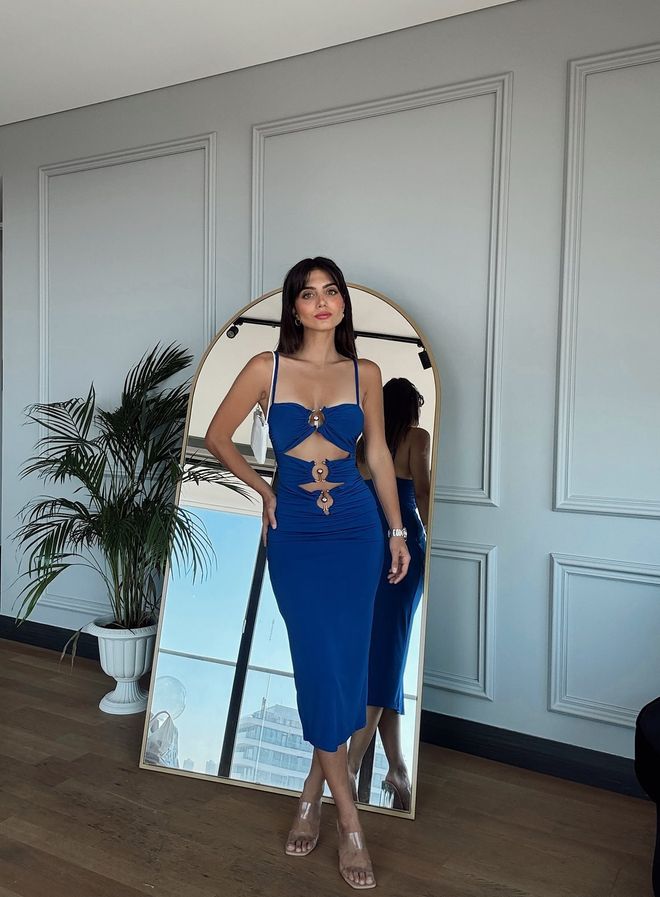 Miss Janell Niebieska Sukienka Bez Ramiączek Bodycon Midi Hurtowa sprzedaż odzieży Seksowny