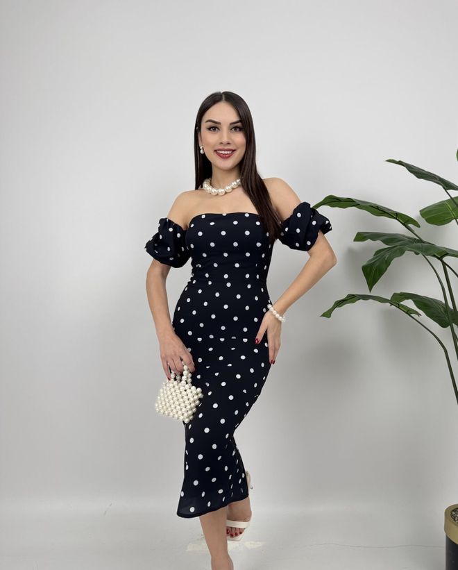 Miss Janell Κομψό Μαύρο Φόρεμα Θήκη Με Πουά Χονδρικό εμπόριο ενδυμάτων Σέξι