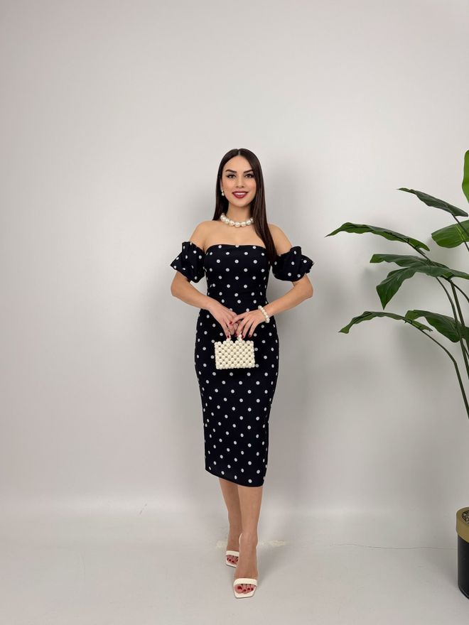 Miss Janell Κομψό Μαύρο Φόρεμα Θήκη Με Πουά Χονδρικό εμπόριο ενδυμάτων 1