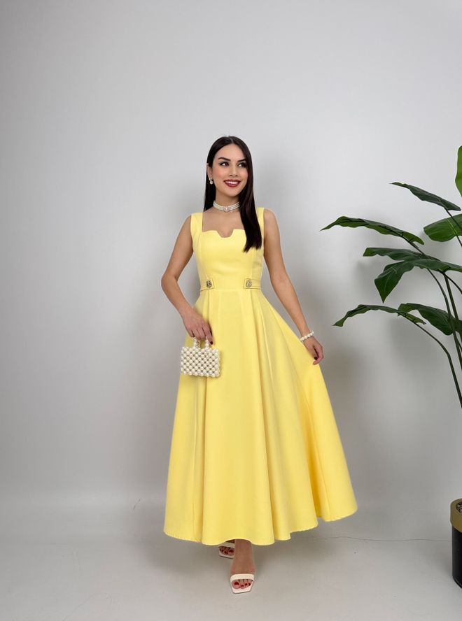 Miss Janell Giallo Elegante Formale Vestito A Line Abbigliamento all'ingrosso Annata