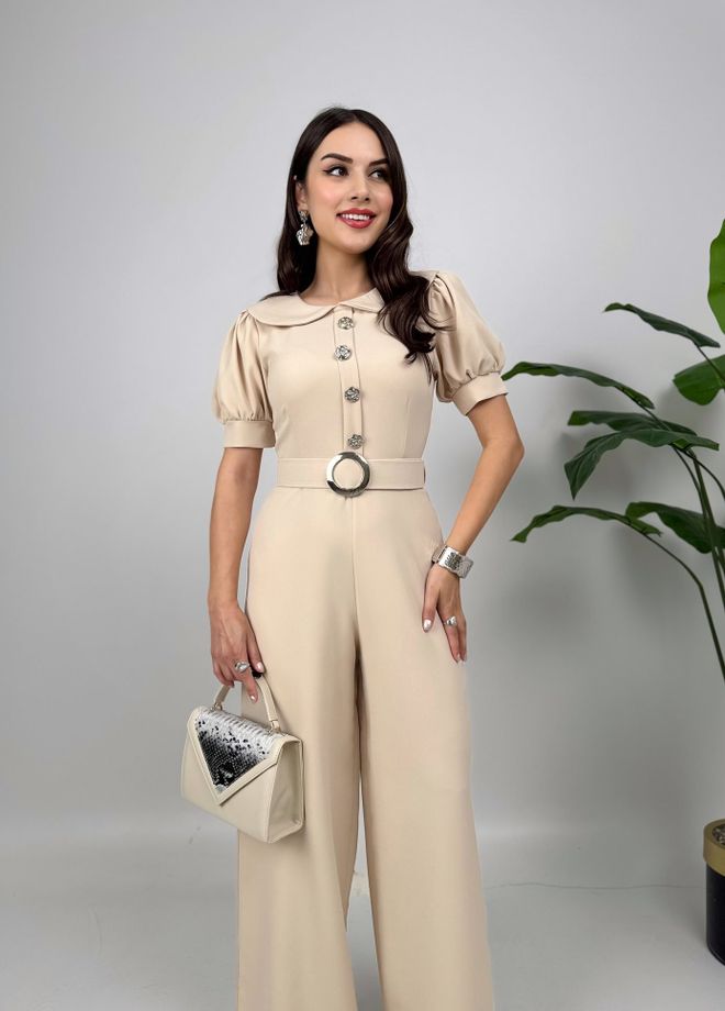 Miss Janell Beige Elegant Tailored Jumpsuit Wholesale Clothing 1