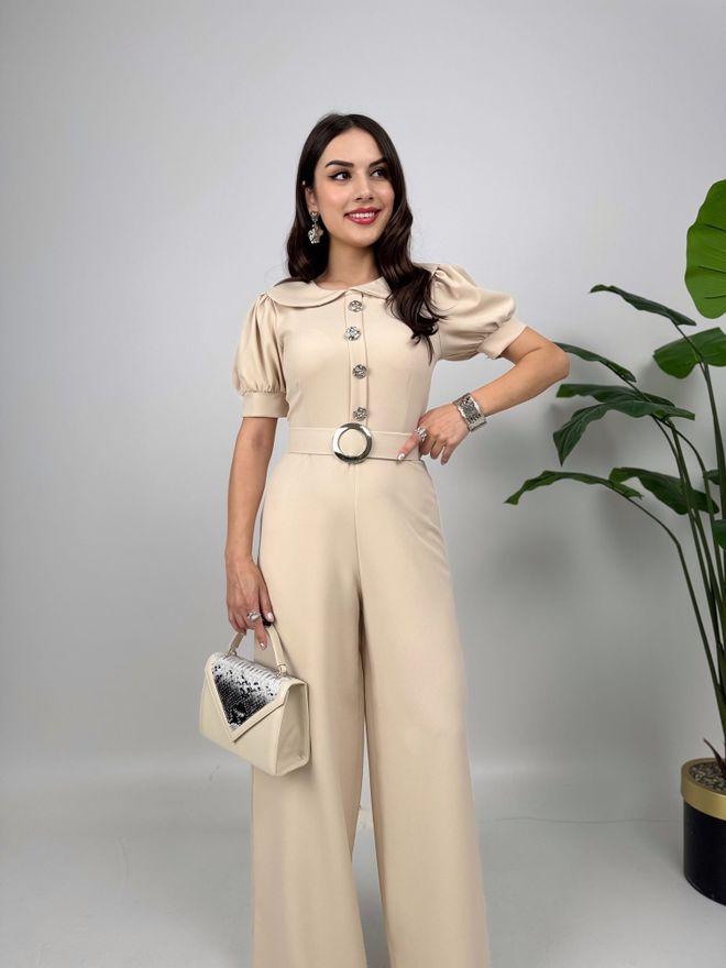 Miss Janell Beige Elegant Tailored Jumpsuit Wholesale Clothing Lounge