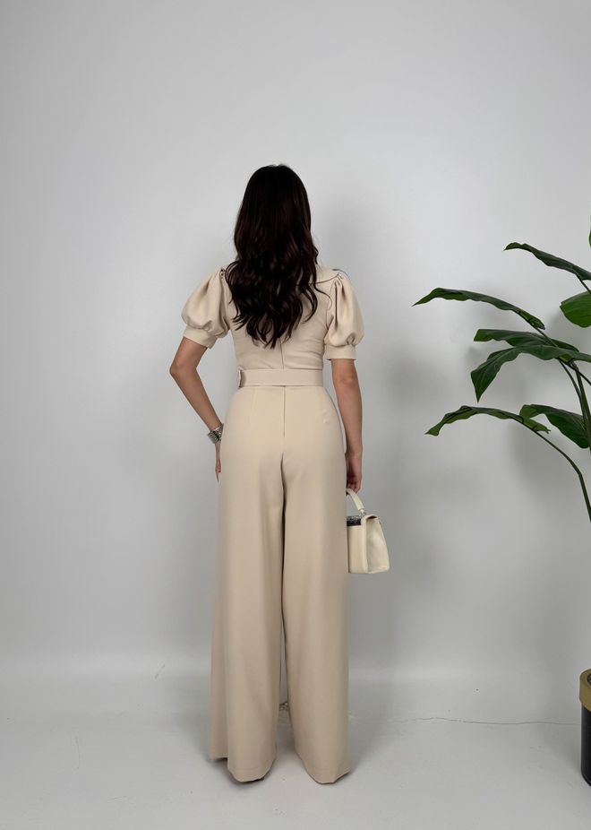 Miss Janell Beige Elegant Tailored Jumpsuit Wholesale Clothing Formal