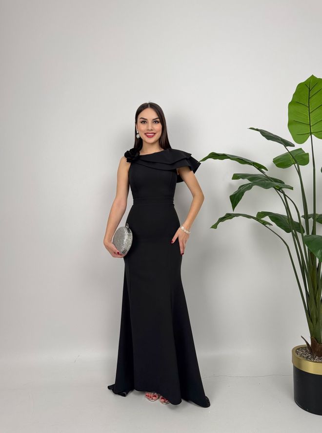Miss Janell Rochie Draperie Negru Elegant Cu Mâneci Pelerină Îmbrăcăminte cu ridicata Sexy