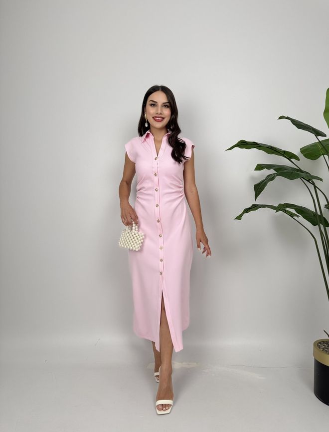 Miss Janell Różowa Elegancka Midi Sukienka Typu Shift Z Krótkim Rękawem Hurtowa sprzedaż odzieży Casual