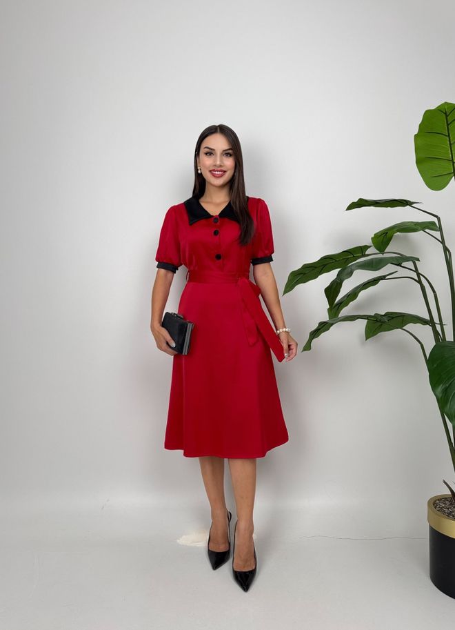 Miss Janell Elegant Red Fit And Flare Midi Dress Wholesale Clothing Modest
