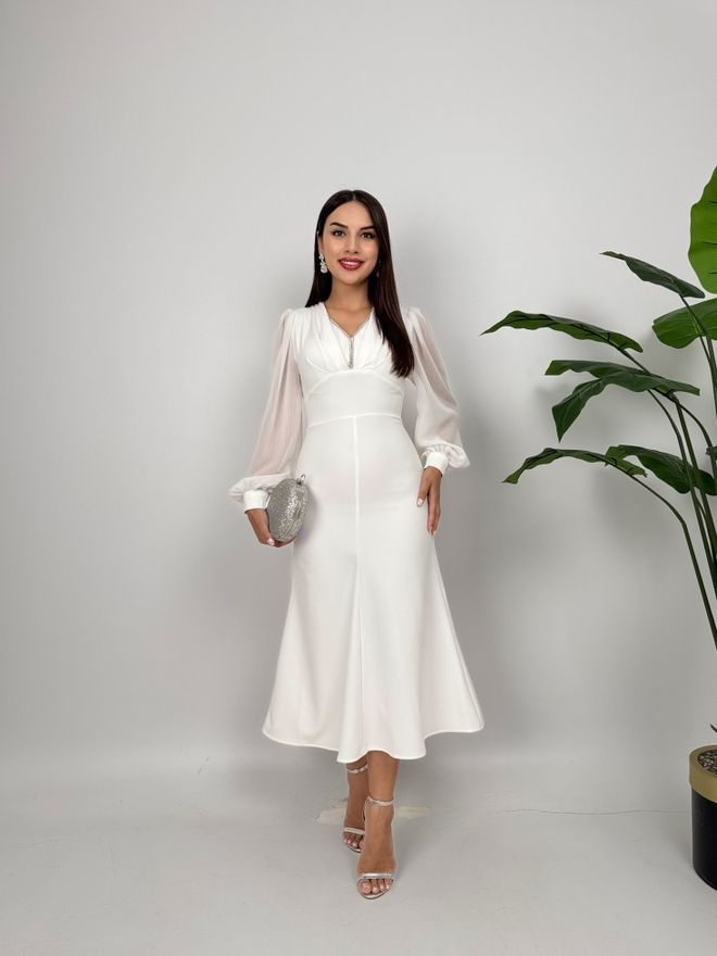 Miss Janell Бяла Елегантна Рокля Fit And Flare Дрехи на едро Официален