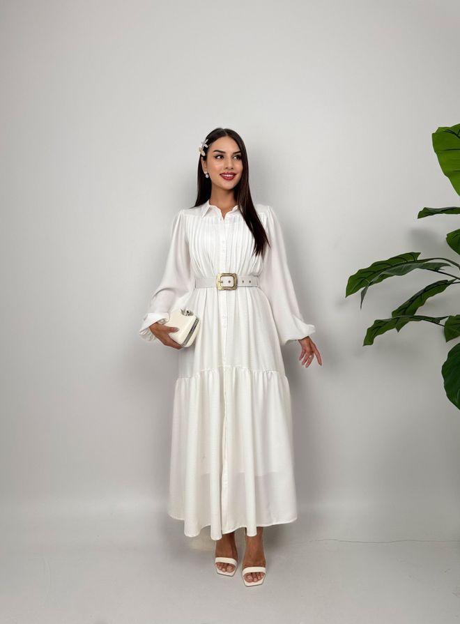 Miss Janell Branco Modesto Elegante Formal Camisa Vestido Maxi Roupas por atacado Modesto