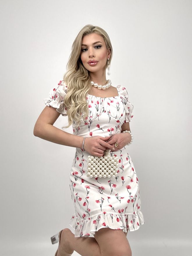 Miss Janell Ασπρο Φλοράλ Φόρεμα Θήκη Με Μανίκια Με Βολάν Χονδρικό εμπόριο ενδυμάτων Casual