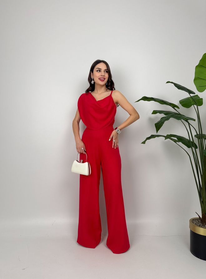 Miss Janell Salopetă Roșie Tailored Cu Decolteu Drapat Îmbrăcăminte cu ridicata Sexy