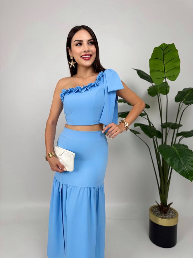 Miss Janell Σετ Μπλε Κομψό Με Μανίκια Με Βολάν Μάξι Χονδρικό εμπόριο ενδυμάτων Άνοιξη