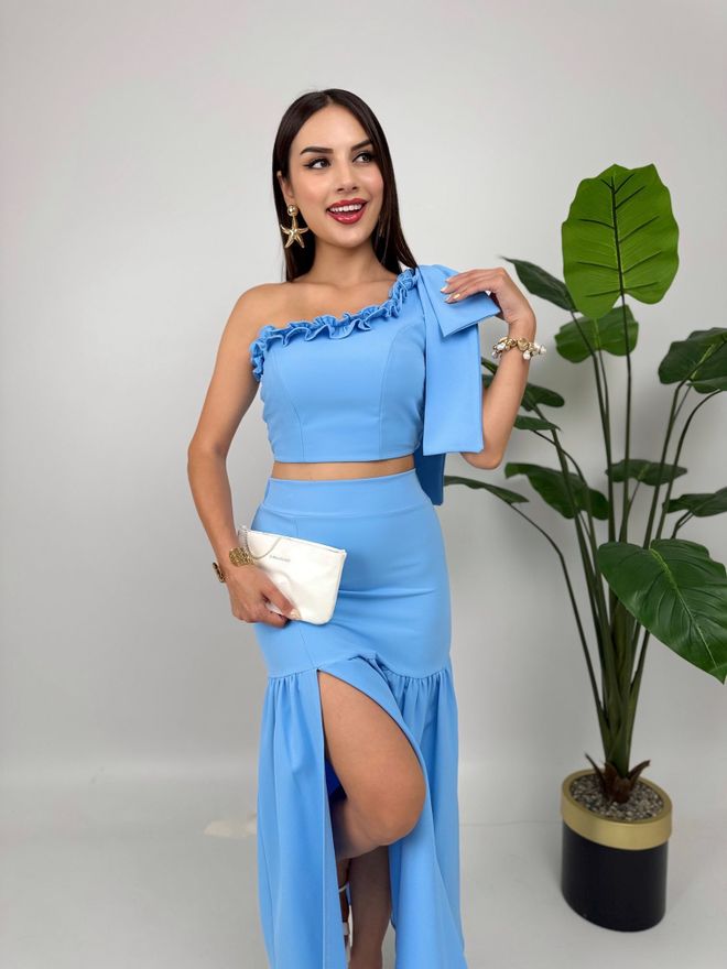 Miss Janell Σετ Μπλε Κομψό Με Μανίκια Με Βολάν Μάξι Χονδρικό εμπόριο ενδυμάτων Γενέθλια