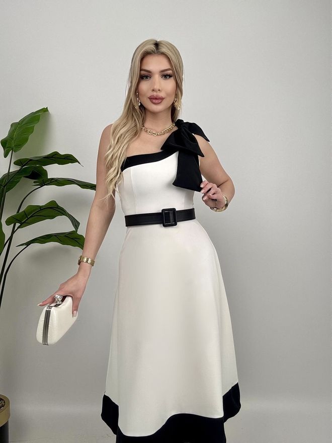 Miss Janell Bela Obleka Fit And Flare Z Vratom Z Eno Ramo Oblačila na debelo Seksi