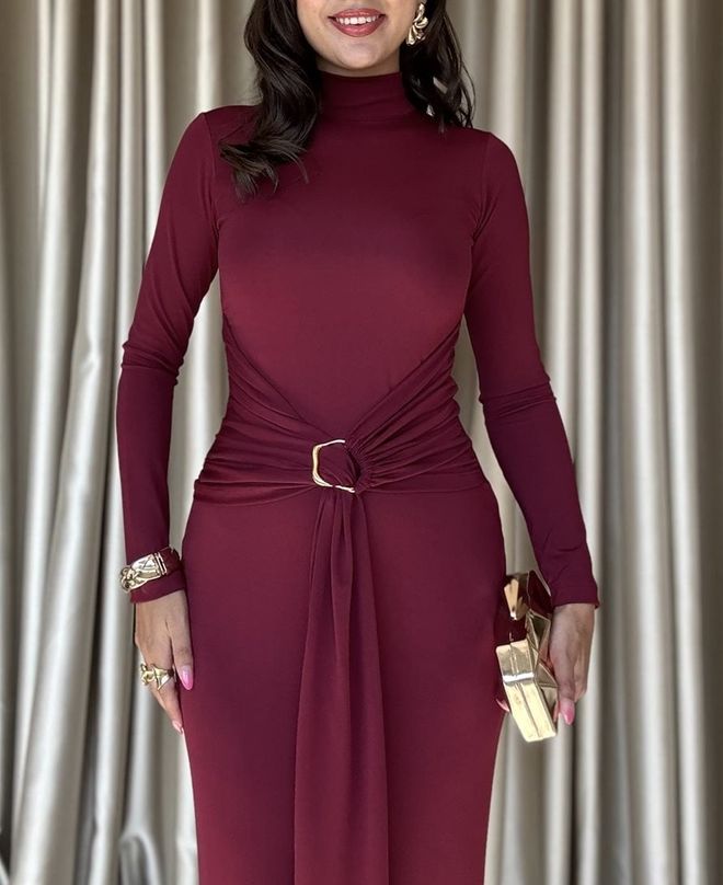 Miss Janell Bordeaux Elegante Vestito A Guaina Abbigliamento all'ingrosso Sexy