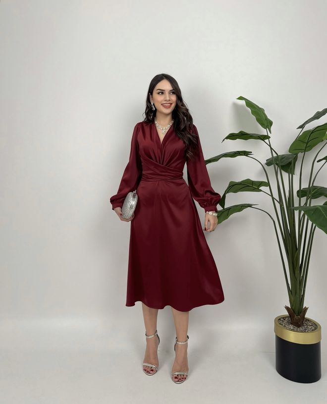 Miss Janell Vestito Elegante Bordeaux A Portafoglio Abbigliamento all'ingrosso Modesto