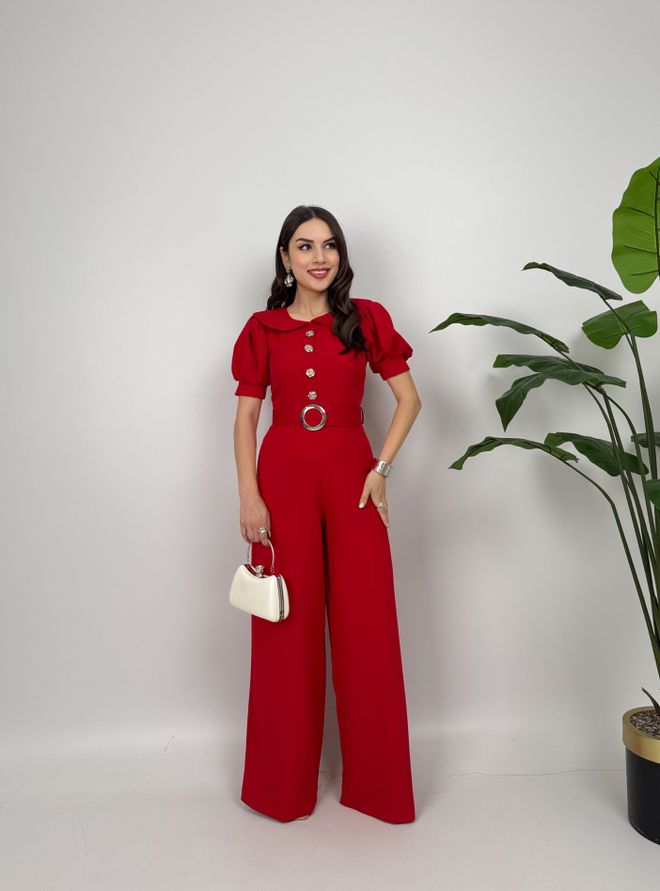 Miss Janell Rdeč Eleganten Vgrajen Kombinezon Jakna Oblačila na debelo Vintage