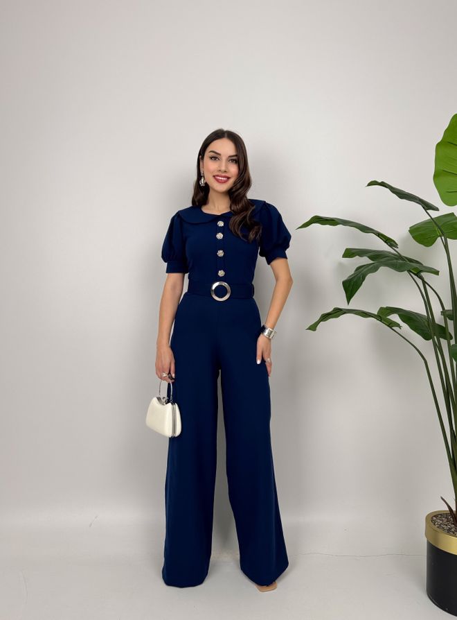 Miss Janell Navy Blue Tailored Jumpsuit Wholesale Clothing Casual
