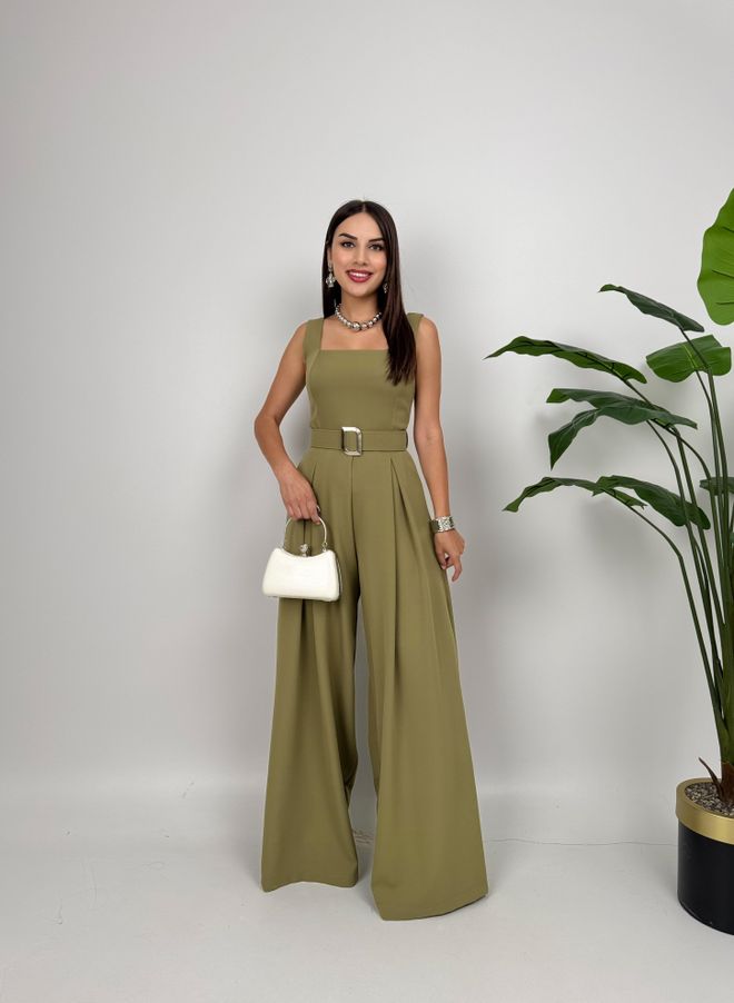 Miss Janell Khaki Elegant Sleeveless Square Neck Jumpsuit Wholesale Clothing Casual