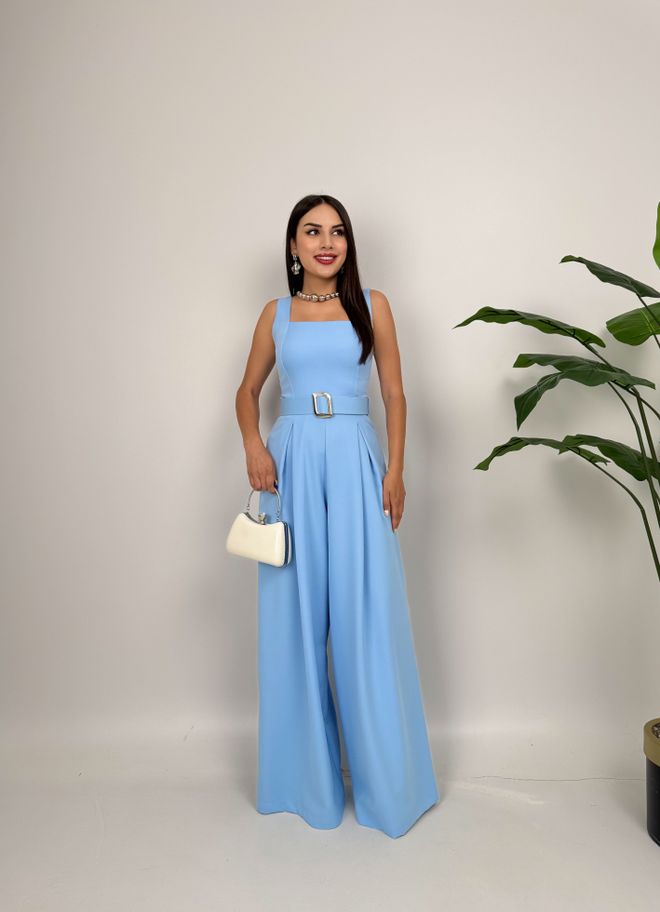 Miss Janell Blue Elegant Sleeveless Jumpsuit With Square Neck Wholesale Clothing Casual
