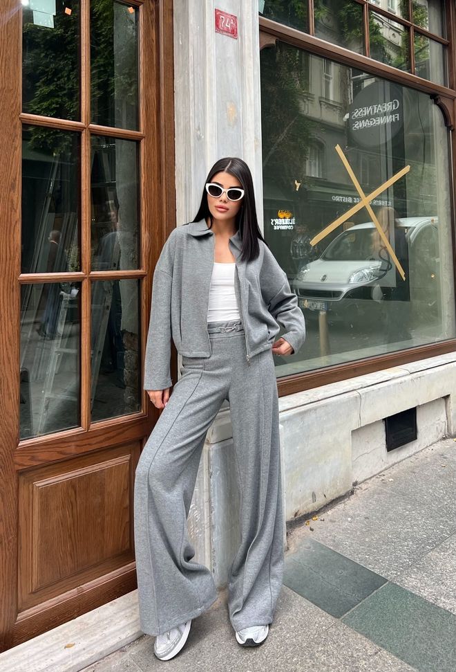 Miss Janell Grau Lässig Streetwear Set Großhandelskleidung Lässig