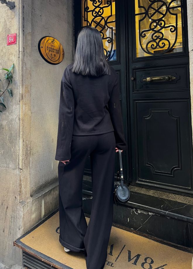 Miss Janell Schwarzes Palazzo Set Großhandelskleidung Lässig