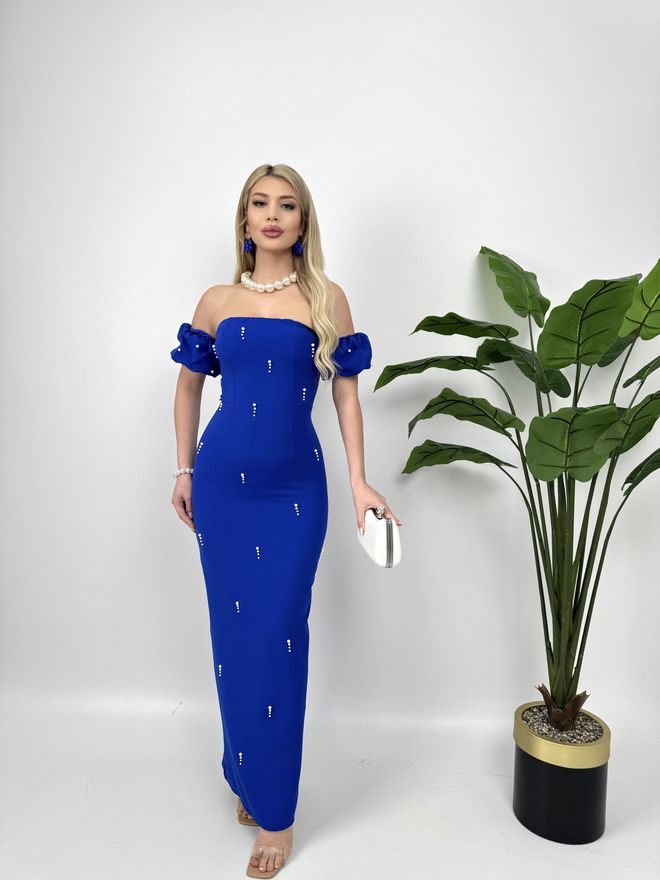 Miss Janell Vestido Bodycon Azul Con Mangas Casquillo Con Volantes Ropa al por mayor Sexy