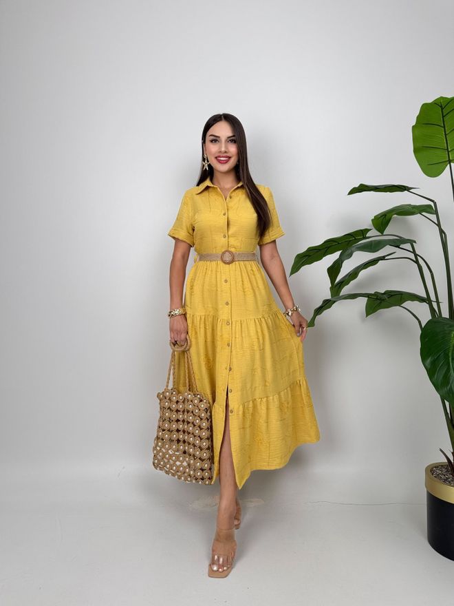 Miss Janell Желтое Повседневное Элегантное Скромное Формальное Платье Рубашка Миди Оптовая продажа одежды Скромный