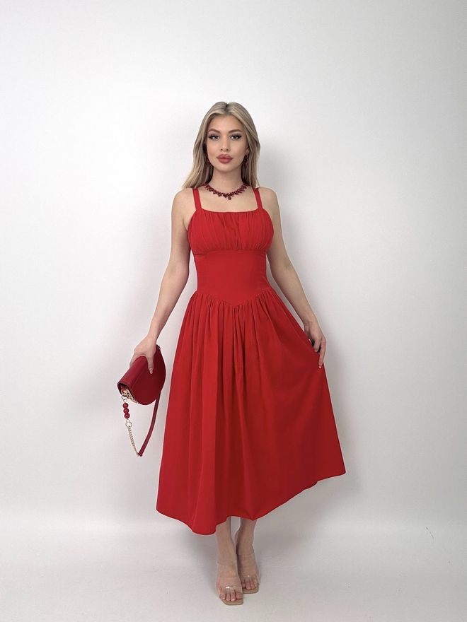 Miss Janell Red Elegant Fit And Flare Midi Dress Wholesale Clothing Spring