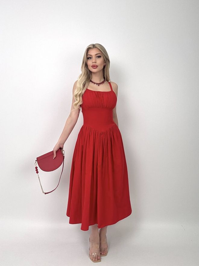 Miss Janell Red Elegant Fit And Flare Midi Dress Wholesale Clothing Sexy