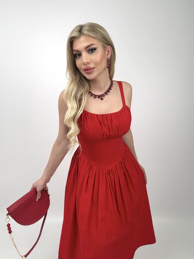 Miss Janell Red Elegant Fit And Flare Midi Dress Wholesale Clothing Cocktail
