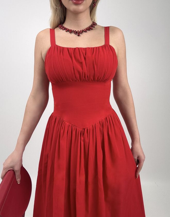 Miss Janell Red Elegant Fit And Flare Midi Dress Wholesale Clothing Christmas