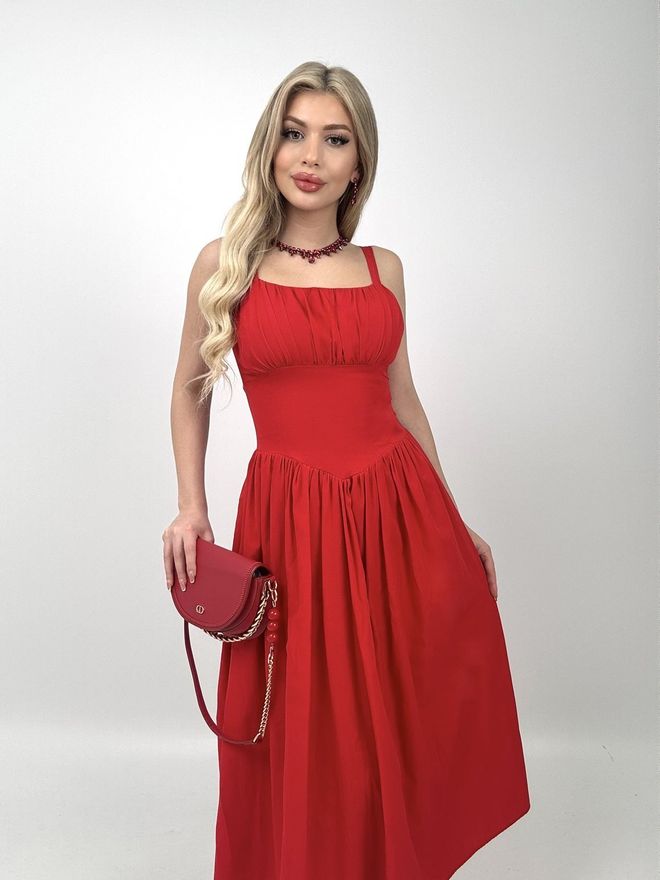 Miss Janell Red Elegant Fit And Flare Midi Dress Wholesale Clothing 1