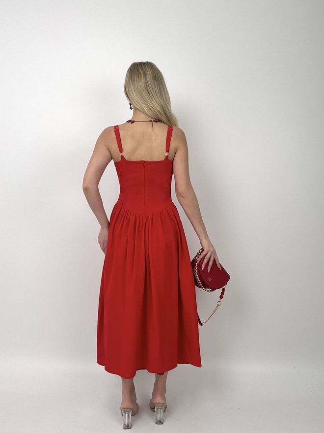 Miss Janell Red Elegant Fit And Flare Midi Dress Wholesale Clothing 5