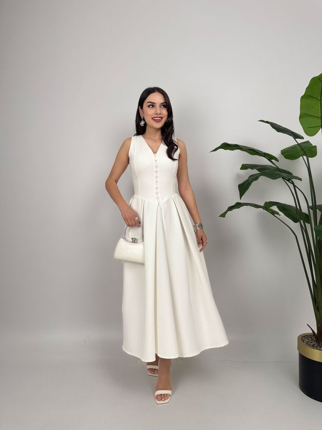 Miss Janell Элегантное Белое Платье Fit And Flare Длиной Миди Оптовая продажа одежды Винтаж