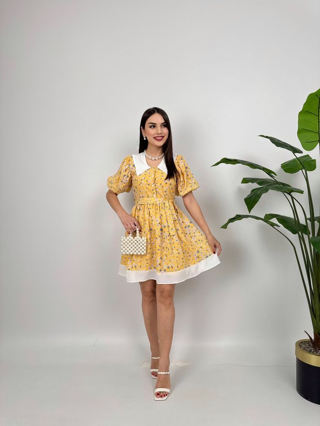Miss Janell Vestido Amarelo Floral Fit And Flare Roupas por atacado Casual