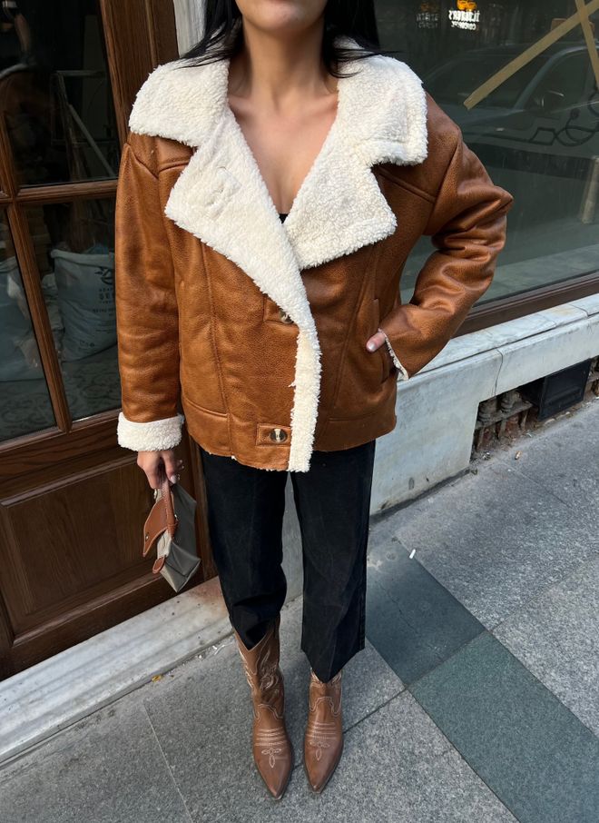 Miss Janell Blouson Aviator Brun Vêtements en gros Décontracté