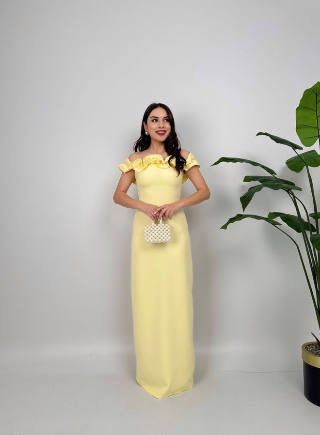 Miss Janell Κομψό Κίτρινο Φόρεμα Bodycon Με Μανίκια Καπέλο Και Βολάν Χονδρικό εμπόριο ενδυμάτων Σοδειά