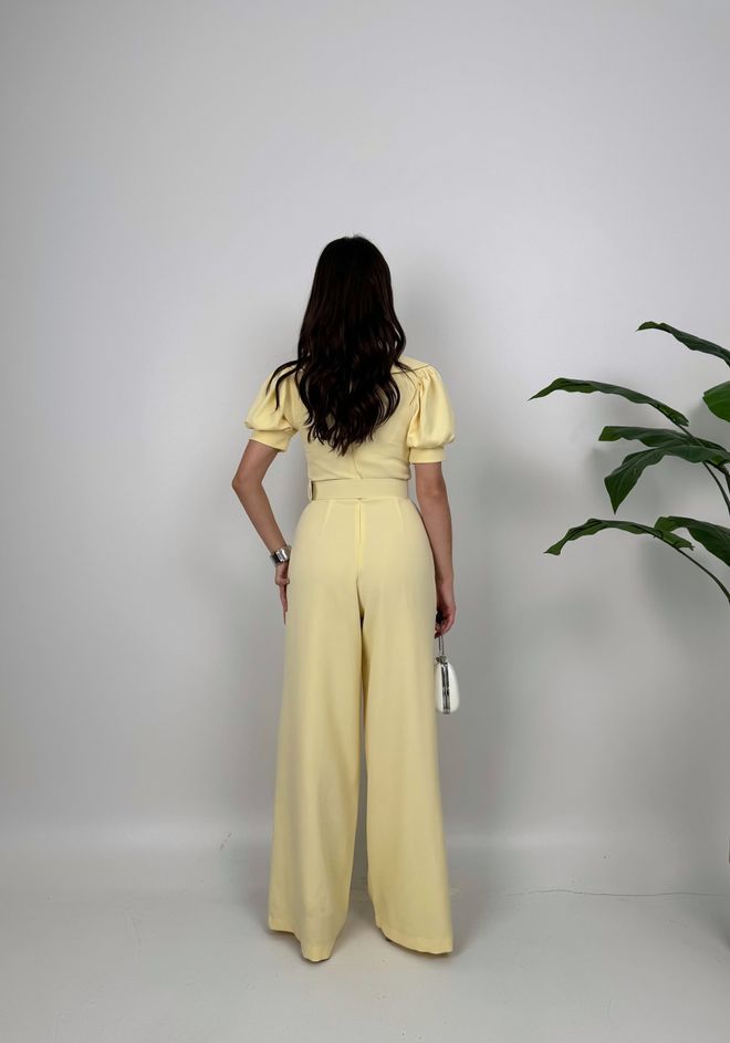 Miss Janell Yellow Tailored Jumpsuit With Puff Short Sleeves Wholesale Clothing Lounge