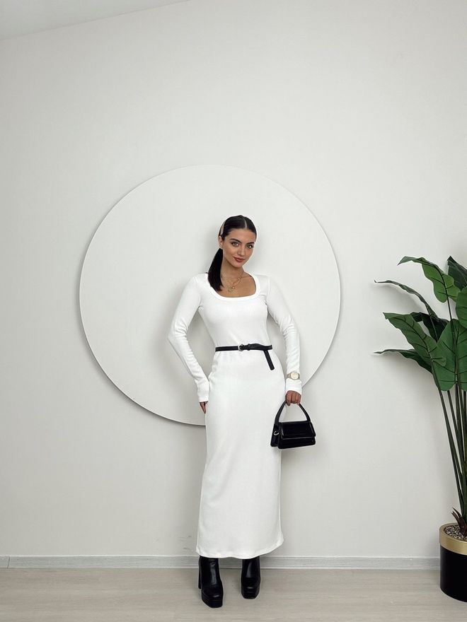 Miss Janell Κομψό Λευκό Φόρεμα Bodycon Με Τετράγωνη Λαιμόκοψη Χονδρικό εμπόριο ενδυμάτων Απλό