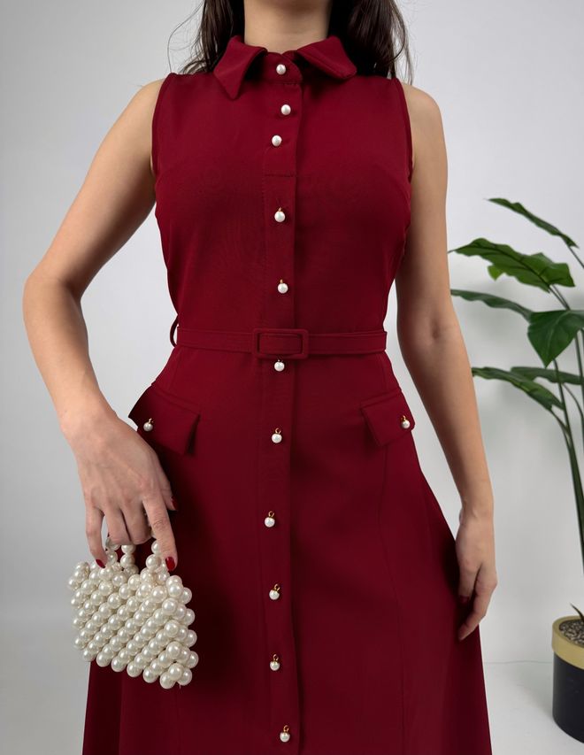 Miss Janell Vestido Camisa Elegante Rojo Clarete Ropa al por mayor Casual