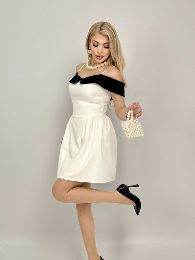 Miss Janell Vestido Mini Blanco Sin Mangas Fit And Flare Con Escote Off Shoulder Ropa al por mayor Sexy