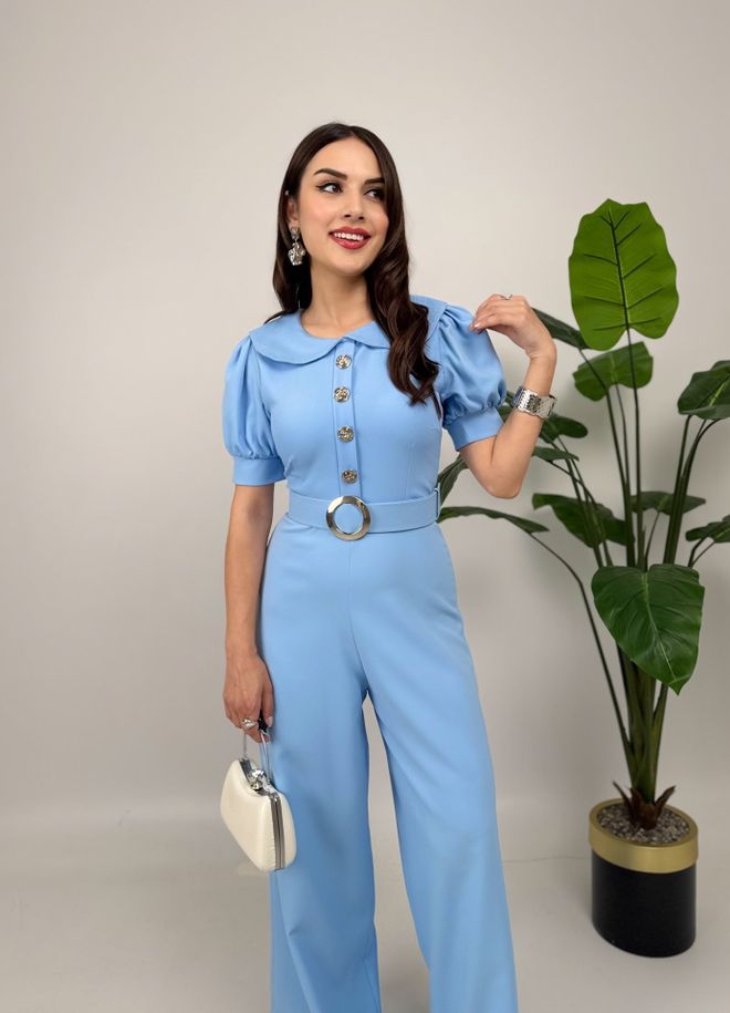 Miss Janell Blue Tailored Retro Elegant Jumpsuit Wholesale Clothing Spring