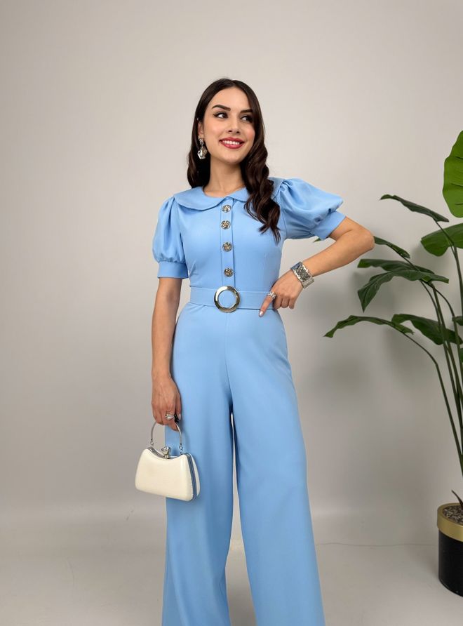 Miss Janell Blue Tailored Retro Elegant Jumpsuit Wholesale Clothing 1