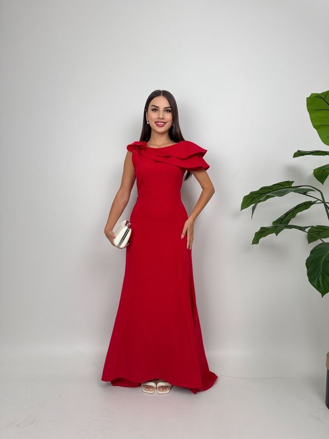 Miss Janell Vestido Rojo Elegante Tipo Vaina Con Mangas Con Volantes Ropa al por mayor Formal