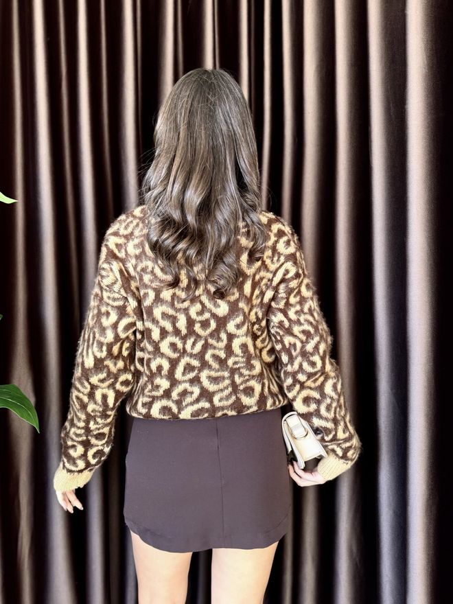 Miss Janell Kahverengi Hayvan Baskılı Günlük Kazak Toptan Giyim Gündelik