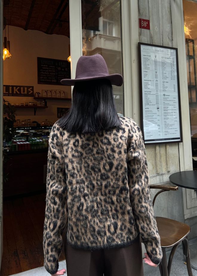 Miss Janell Brown Leopard Print Buttoned Cardigan Wholesale Clothing Vintage