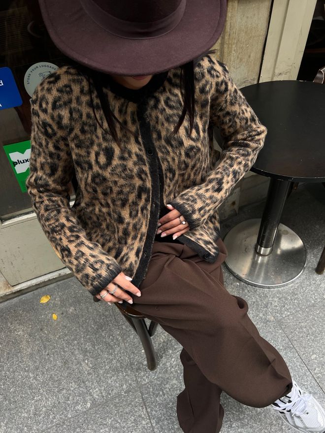 Miss Janell Brown Leopard Print Buttoned Cardigan Wholesale Clothing 5