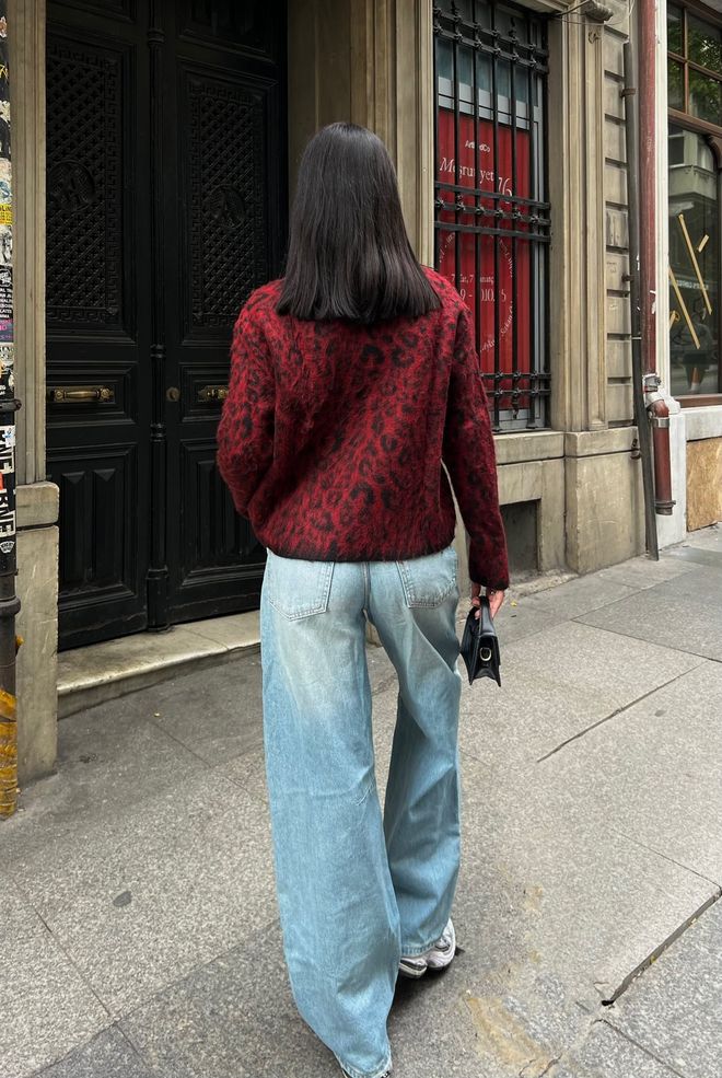 Miss Janell Claret Red Cardigan With Animal Print Buttoned Long Sleeve Wholesale Clothing Fall
